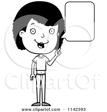 Cartoon Clipart Of A Black And White Adolescent Teenage Girl Talking - Vector Outlined Coloring Page by Cory Thoman