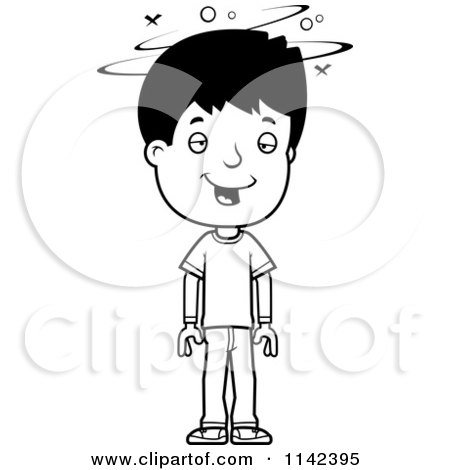 Cartoon Clipart Of A Black And White Drunk Adolescent Teenage Boy - Vector Outlined Coloring Page by Cory Thoman