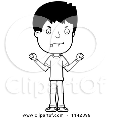 Cartoon Clipart Of A Black And White Mad Adolescent Teenage Boy - Vector Outlined Coloring Page by Cory Thoman