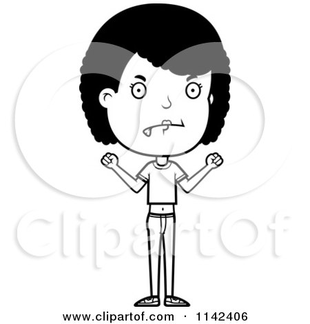 Cartoon Clipart Of A Black And White Mad Adolescent Teenage Girl - Vector Outlined Coloring Page by Cory Thoman