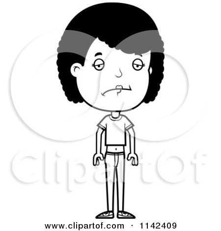 Cartoon Clipart Of A Black And White Depressed Adolescent Teenage Girl - Vector Outlined Coloring Page by Cory Thoman