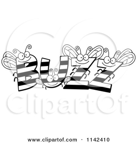 Cartoon Clipart Of Black And White BUZZ Bees - Vector Outlined Coloring Page by Cory Thoman