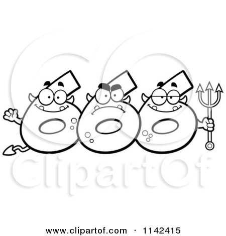 Cartoon Clipart Of A Black And White Three Number Six 666 Devils - Vector Outlined Coloring Page by Cory Thoman
