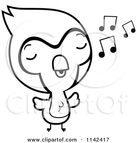 Cartoon Clipart Of A Black And White Cute Baby Bluejay Whistling - Vector Outlined Coloring Page by Cory Thoman