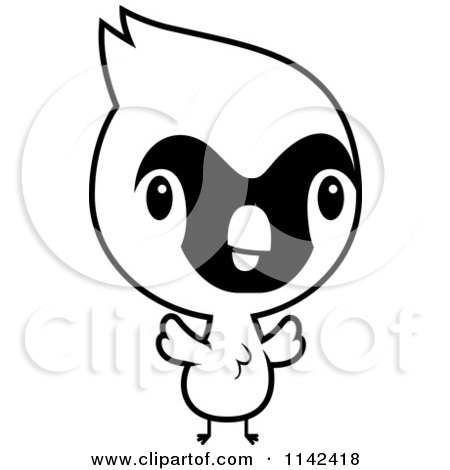 Cartoon Clipart Of A Black And White Cute Baby Cardinal Chick - Vector Outlined Coloring Page by Cory Thoman