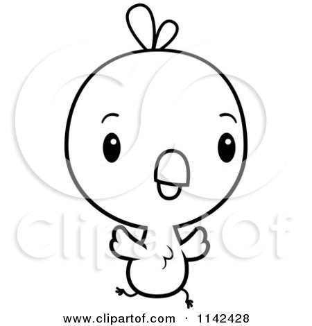 Cartoon Clipart Of A Black And White Cute Baby Chick Running - Vector Outlined Coloring Page by Cory Thoman