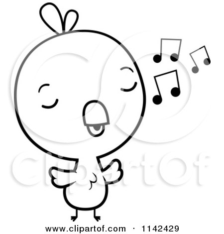 Cartoon Clipart Of A Black And White Cute Baby Chick Whistling - Vector Outlined Coloring Page by Cory Thoman