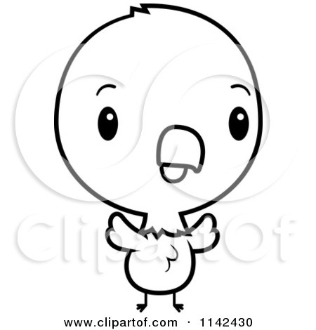 Cartoon Clipart Of A Black And White Cute Baby Bald American Eagle Chick - Vector Outlined Coloring Page by Cory Thoman
