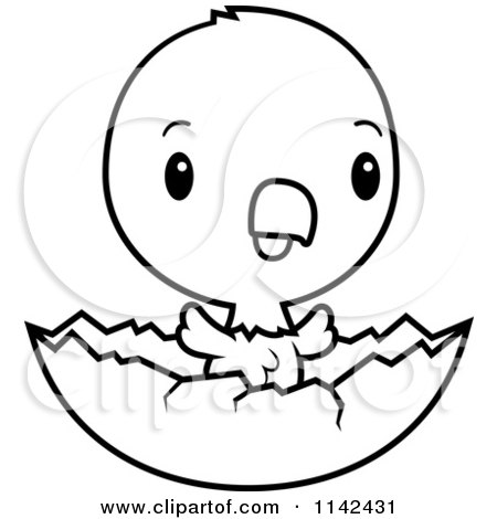 Cartoon Clipart Of A Black And White Cute Baby Bald American Eagle Chick Hatching - Vector Outlined Coloring Page by Cory Thoman