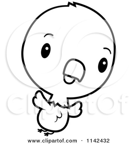 Cartoon Clipart Of A Black And White Cute Baby Bald American Eagle Chick Flying - Vector Outlined Coloring Page by Cory Thoman