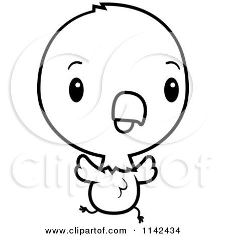Cartoon Clipart Of A Black And White Cute Baby Bald American Eagle Chick Running - Vector Outlined Coloring Page by Cory Thoman