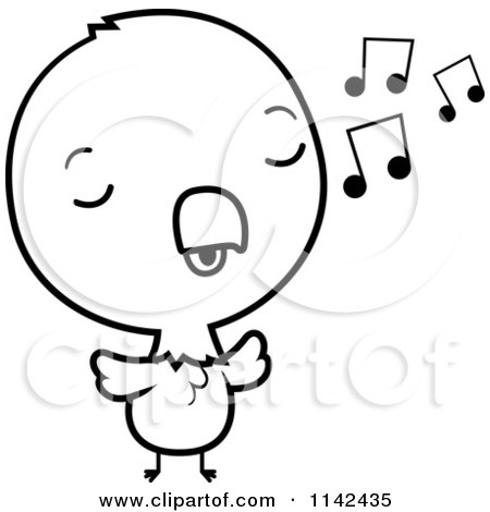 Cartoon Clipart Of A Black And White Cute Baby Bald American Eagle Chick Whistling - Vector Outlined Coloring Page by Cory Thoman