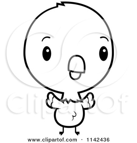 Cartoon Clipart Of A Black And White Cute Baby Parrot - Vector Outlined Coloring Page by Cory Thoman