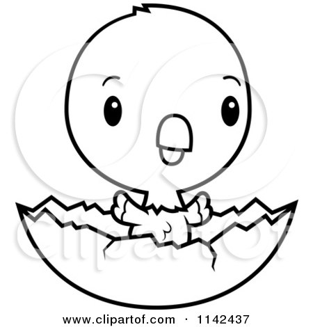 Cartoon Clipart Of A Black And White Cute Baby Parrot In An Egg Shell - Vector Outlined Coloring Page by Cory Thoman