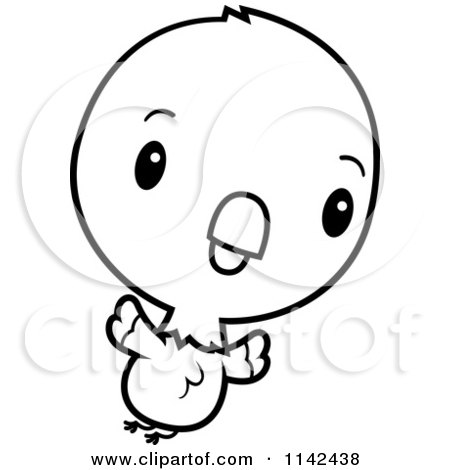 Cartoon Clipart Of A Black And White Cute Baby Parrot Flying - Vector Outlined Coloring Page by Cory Thoman