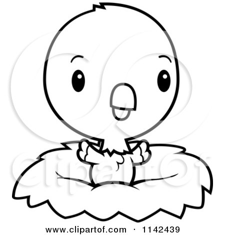Cartoon Clipart Of A Black And White Cute Baby Parrot In A Nest - Vector Outlined Coloring Page by Cory Thoman