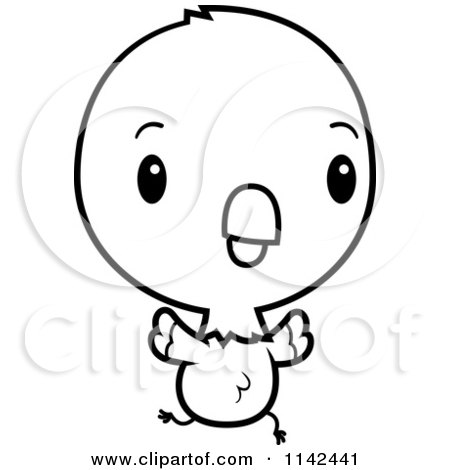 Cartoon Clipart Of A Black And White Cute Baby Parrot Running - Vector Outlined Coloring Page by Cory Thoman
