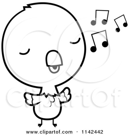 Cartoon Clipart Of A Black And White Cute Baby Parrot Singing - Vector Outlined Coloring Page by Cory Thoman