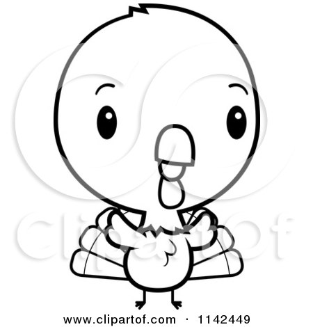 Cartoon Clipart Of A Black And White Cute Baby Turkey Bird - Vector Outlined Coloring Page by Cory Thoman