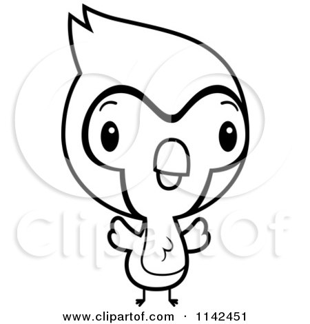 Cartoon Clipart Of A Black And White Cute Baby Bluejay Chick - Vector Outlined Coloring Page by Cory Thoman