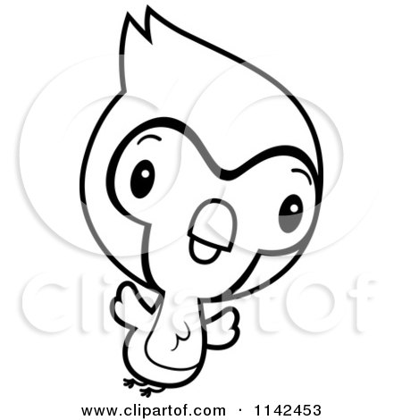 Cartoon Clipart Of A Black And White Cute Baby Bluejay Flying - Vector Outlined Coloring Page by Cory Thoman