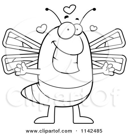 Cartoon Clipart Of A Black And White Loving Dragonfly - Vector Outlined Coloring Page by Cory Thoman