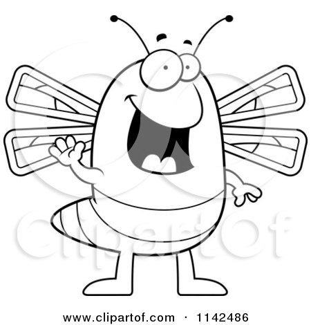 Cartoon Clipart Of A Black And White Waving Dragonfly - Vector Outlined Coloring Page by Cory Thoman