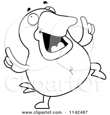 Cartoon Clipart Of A Black And White Dancing Duck - Vector Outlined Coloring Page by Cory Thoman