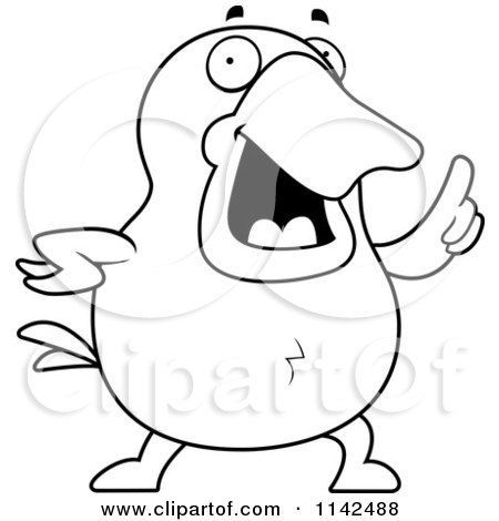 Cartoon Clipart Of A Black And White Smart Duck - Vector Outlined Coloring Page by Cory Thoman