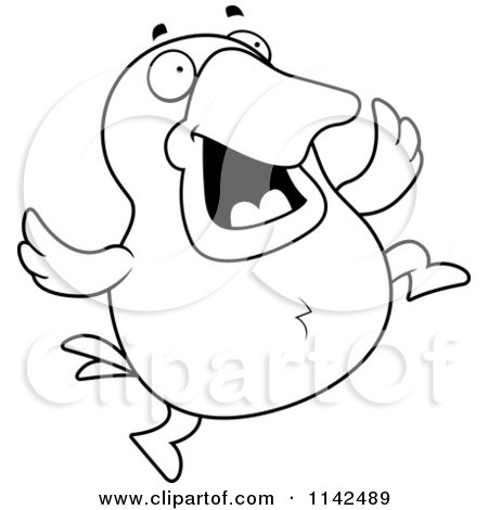 Cartoon Clipart Of A Black And White Jumping Duck - Vector Outlined Coloring Page by Cory Thoman