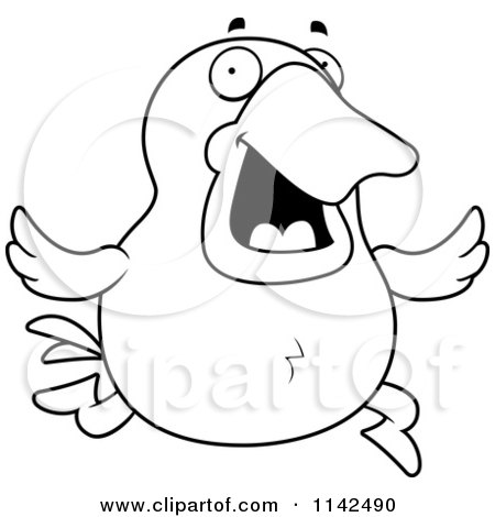 Cartoon Clipart Of A Black And White Running Duck - Vector Outlined Coloring Page by Cory Thoman