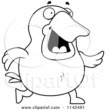 Cartoon Clipart Of A Black And White Walking Duck - Vector Outlined Coloring Page by Cory Thoman