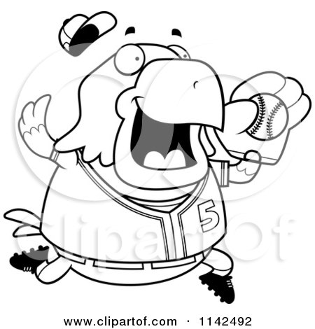 Cartoon Clipart Of A Black And White Chubby Bald Eagle Playing Baseball - Vector Outlined Coloring Page by Cory Thoman