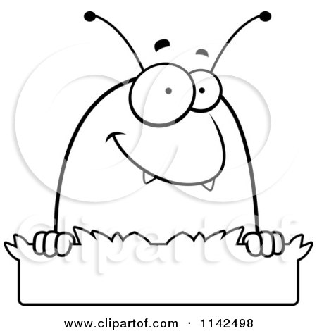 Cartoon Clipart Of A Black And White Flea In Grass - Vector Outlined