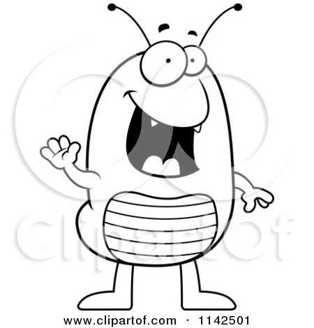 Cartoon Clipart Of A Black And White Waving Flea - Vector Outlined Coloring Page by Cory Thoman