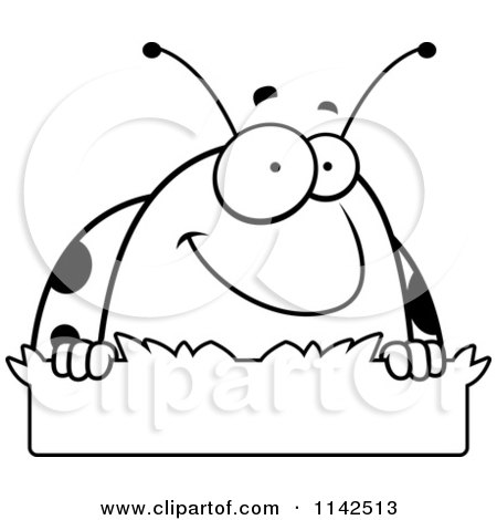 Cartoon Clipart Of A Black And White Ladybug In Grass - Vector Outlined Coloring Page by Cory Thoman