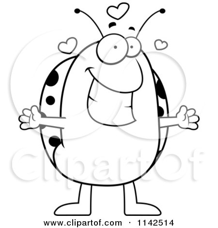 Cartoon Clipart Of A Black And White Loving Ladybug - Vector Outlined Coloring Page by Cory Thoman