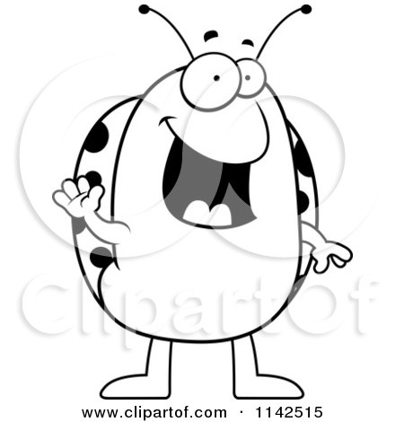 Cartoon Clipart Of A Black And White Waving Ladybug - Vector Outlined Coloring Page by Cory Thoman