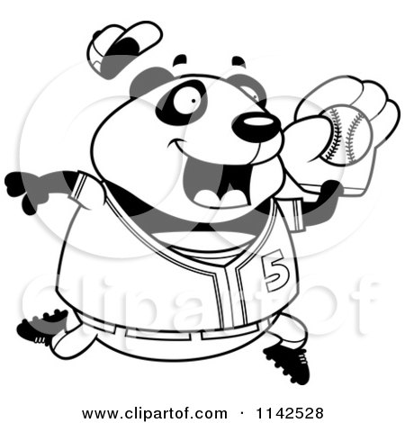 Cartoon Clipart Of A Black And White Chubby Panda Playing Baseball - Vector Outlined Coloring Page by Cory Thoman