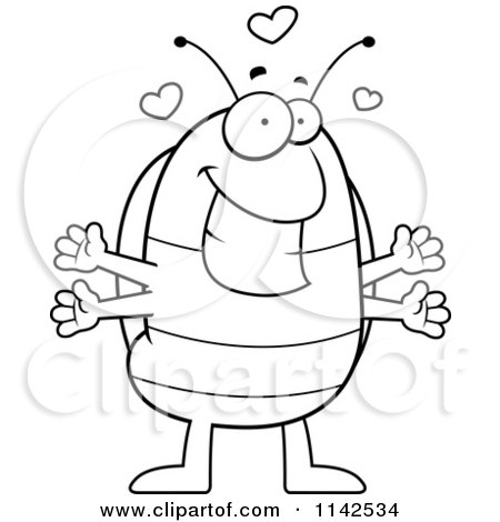 Cartoon Clipart Of A Black And White Loving Pillbug - Vector Outlined Coloring Page by Cory Thoman