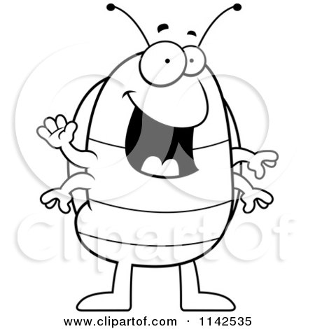 Cartoon Clipart Of A Black And White Waving Pillbug - Vector Outlined Coloring Page by Cory Thoman