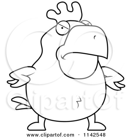 Cartoon Clipart Of A Black And White Mad Rooster - Vector Outlined Coloring Page by Cory Thoman