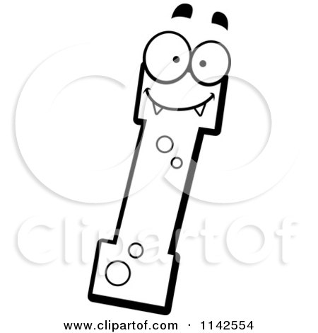Cartoon Clipart Of A Black And White Alien Letter I - Vector Outlined Coloring Page by Cory Thoman