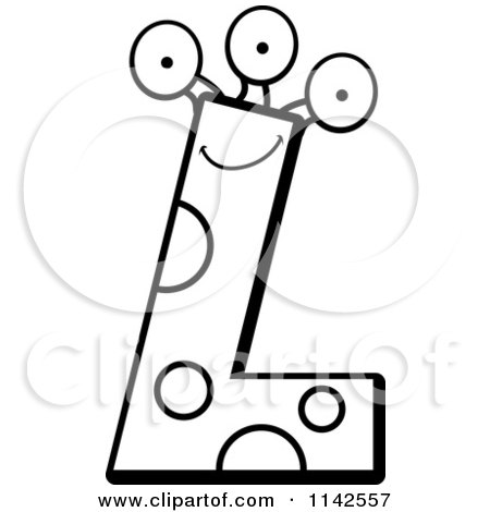 Cartoon Clipart Of A Black And White Alien Letter L - Vector Outlined Coloring Page by Cory Thoman