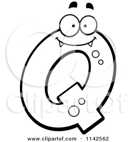 Cartoon Clipart Of A Black And White Alien Letter Q - Vector Outlined Coloring Page by Cory Thoman