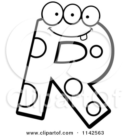 Cartoon Clipart Of A Black And White Alien Letter R - Vector Outlined Coloring Page by Cory Thoman