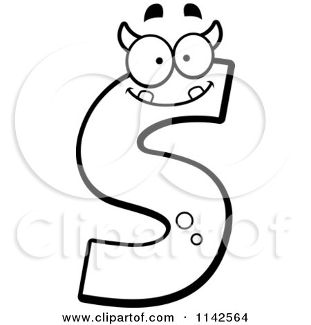Cartoon Clipart Of A Black And White Alien Letter S - Vector Outlined Coloring Page by Cory Thoman