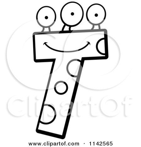 Cartoon Clipart Of A Black And White Alien Letter T Vector