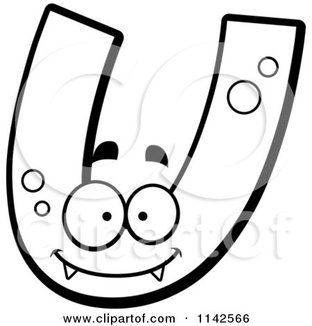 Cartoon Clipart Of A Black And White Alien Letter U - Vector Outlined Coloring Page by Cory Thoman