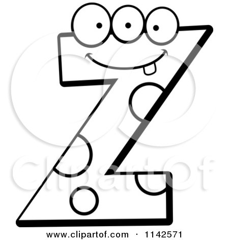 Cartoon Clipart Of A Black And White Alien Letter Z - Vector Outlined Coloring Page by Cory Thoman